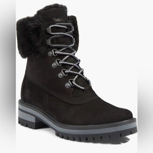 Timberland Womens Courmayeur Valley Faux Fur Black Waterproof Boot EUC